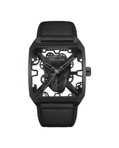 Men's Omaio Collection Black Genuine Leather Strap Transparent Watch 39mm