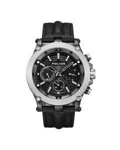 Men's Taman Collection Black Genuine Leather Strap Multi-function Watch 47mm