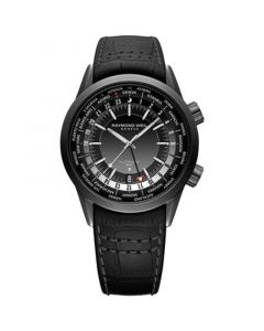 Men's Swiss Automatic Freelancer GMT Black Leather Strap Watch 41mm