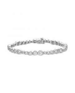 Sterling Silver Bubble Design White Cubic Zirconia Bezel Set Bracelet