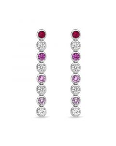 Alternating Multi-Gemstone Round Bezel Set Drop Earrings in Sterling Silver