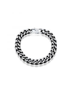 Mens Stainless Steel Cuban Chain Bracelet - Brushed & Black IP Plated