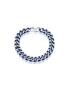 Mens Stainless Steel Cuban Chain Bracelet - Brushed & Blue IP Plated