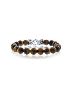 Mens Stainless Steel 10mm Tiger Eye Bead Stone Bracelet