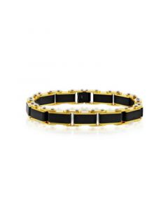 Mens Stainless Steel Black & Gold Industrial Link Bracelet