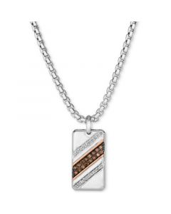 Men's Chocolate Diamond (1/4 ct. t.w.) & Nude Diamond (1/6 ct. t.w.) Dog Tag 22" Pendant Necklace in Sterling Silver & 14k Rose Gold-Plate