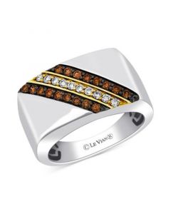 Men's Chocolate Diamond (3/8 ct. t.w.) & Nude Diamond (1/5 ct. t.w.) Diagonal Ring in Sterling Silver & 14k Gold-Plate