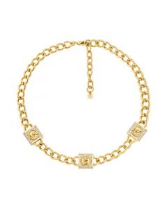 Cubic Zirconia Pave Station Lock Chain Necklace