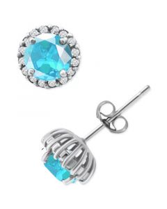 Cubic Zirconia Halo Stud Earrings in Sterling Silver, Created for Macy's