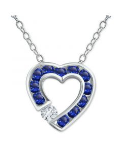 Blue & White Cubic Zirconia Open Heart 18" Pendant Necklace in Sterling Silver, Created for Macy's