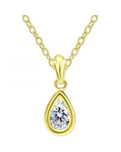 Cubic Zirconia Pear Bezel 18" Pendant Necklace in 18k Gold-Plated Sterling Silver, Created for Macy's