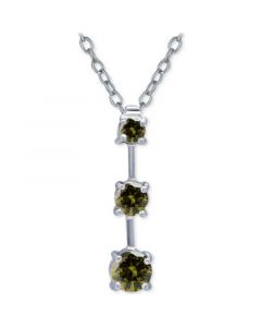 Cubic Zirconia Olivine Graduated Linear 18" Pendant Necklace in Sterling Silver, Created for Macy's