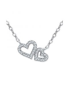 Cubic Zirconia Double Heart Pendant Necklace, 16" + 2" extender, Created for Macy's