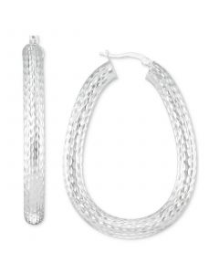 Textured Teardrop Hoop Earrings in 14k White Gold-Plated Sterling Silver