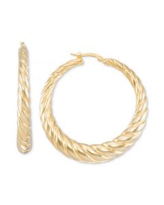 Graduated Textured Medium Hoop Earrings in 14k Gold-Plated Sterling Silver, 40mm