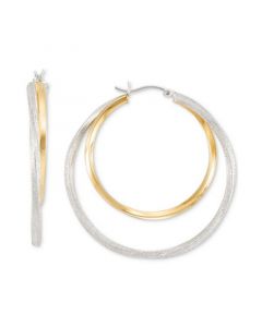 Double Medium Hoop Earrings in 14k Two-Tone Gold-Plated Sterling Silver, 40mm