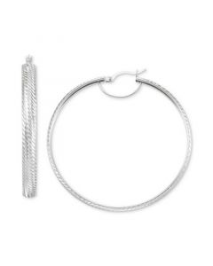 Textured Medium Hoop Earrings in 14k White Gold-Plated Sterling Silver, 40mm