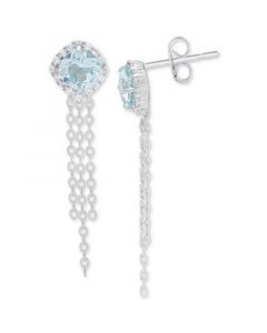 Blue Topaz (1-1/4 ct. t.w.) & Lab Created White Sapphire (1/6 ct. t.w.) Cushion Halo Chain Drop Earrings in Sterling Silver