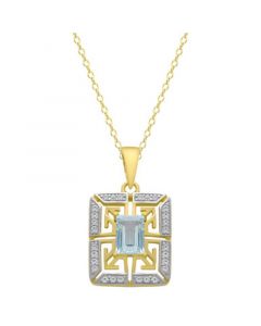 Blue Topaz (5/8 ct. t.w.) & Lab Created White Sapphire (1/8 ct. t.w.) Rectangle 18" Pendant Necklace in Sterling Silver & 14k Gold-Plate