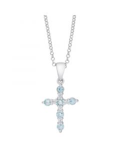 Blue Topaz (5/8 ct. t.w.) & Lab Created White Sapphire (1/5 ct. t.w.) Cross 18" Pendant Necklace in Sterling Silver