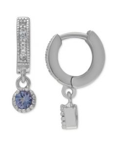 Tanzanite (1/4 ct. t.w.) Charm Lab Created White Sapphire (1/10 ct. t.w.) Huggie Hoop Earrings in Sterling Silver