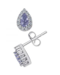 Tanzanite (1/2 ct. t.w.) & Lab Created White Sapphire (1/3 ct. t.w.) Pear-Shape Halo Stud Earrings in Sterling Silver