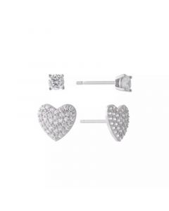 Gianni Bernini 2-Pair Cubic Zirconia Pave Heart Stud Earrings Set (0.69 ct. t.w.) in Sterling Silver or 18K Gold Over Sterling Silver