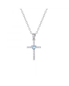 Gianni Bernini Cubic Zirconia and Heart Glass Cross Pendant Necklace (0.70 ct. t.w.) in Sterling Silver