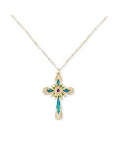 Multicolor Enamel Cross 18" Pendant Necklace in 14k Gold