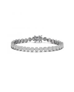 Sterling Silver with Rhodium Plated Clear Marquise and Round Cubic Zirconia Flower Design Tennis Bracelet