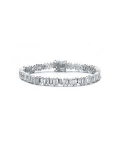 Sterling Silver Rhodium Plated Clear Cubic Zirconia Tennis Bracelet