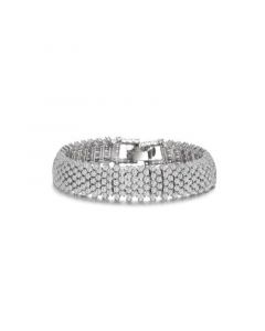 Sterling Silver with Rhodium Plated Clear Round Cubic Zirconia Five Row Bracelet