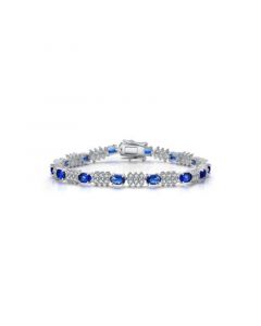 Sterling Silver Rhodium Plated Cubic Zirconia Sapphire Bracelet