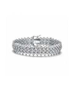 Sterling Silver Cubic Zirconia Bracelet With Rows of Stones