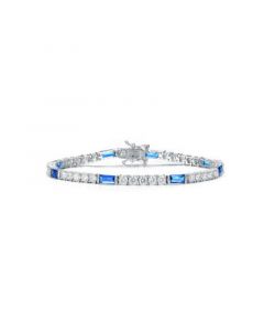 Sterling Silver Rhodium Plated Sapphire Cubic Zirconia Tennis Bracelet