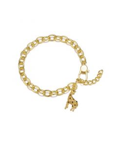 14k Yellow Gold Plated with Fancy  Cubic Zirconia Giraffe Dangle Charm Bracelet in Sterling Silver