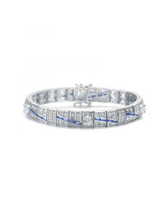 Sterling Silver Clear and Blue Cubic Zirconia Link Bracelet