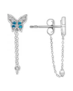 London Blue Topaz (1/6 ct. t.w.) & White Topaz (1/8 ct. t.w.) Butterfly Chain Earrings in Sterling Silver