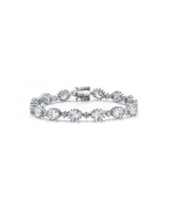 Sterling Silver Rhodium Plated Clear Cubic Zirconia Link Bracelet