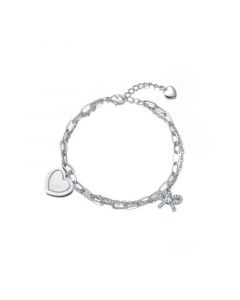 Sterling Silver with Rhodium Plated Heart Paper Clip Chains Bracelet