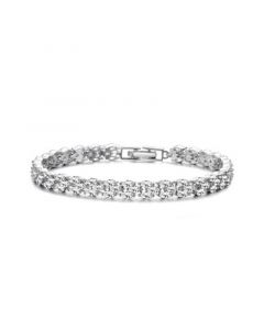 Sterling Silver with Rhodium Plated Clear Marquise Cubic Zirconia Three-Row Horizontal Bracelet