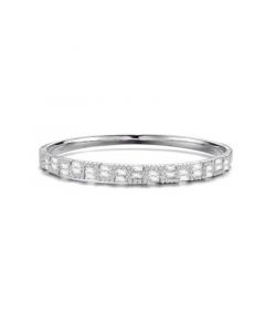 Sterling Silver with Rhodium Plated Clear Round and Emerald Cubic Zirconia Two-Row Accent Bangle Bracelet