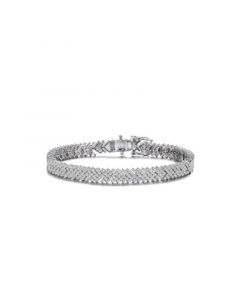 Sterling Silver with Rhodium Plated Clear Round Cubic Zirconia Cluster Arrow Head Style Tennis Bracelet