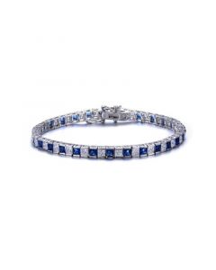 Sterling Silver Cubic Zirconia and Blue Tennis Bracelet