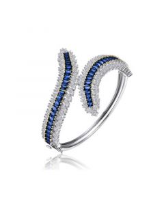 Sterling Silver Rhodium Plated with Sapphire Cubic Zirconia Bangle Bracelet