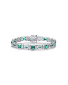 Sterling Silver White Gold Plated Emerald Cubic Zirconia Tennis Bracelet