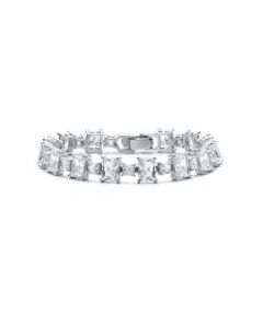 Sterling Silver Rhodium Plated Clear Cubic Zirconia Modern Tennis Bracelet