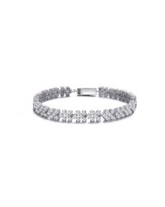 Sterling Silver with Rhodium Plated Clear Round Cubic Zirconia Milgrain Bezel Tennis Bracelet