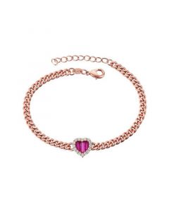 Sterling Silver 18K Rose Gold Plated with Ruby Heart &  Cubic Zirconia Bracelet