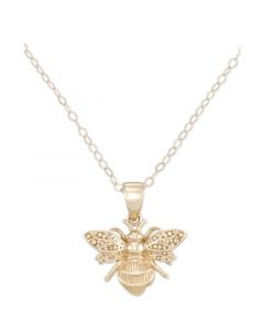 Textured Bee Three Dimensional 18" Pendant Necklace in 10k Gold